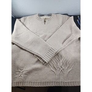 Woolwich Oatmeal V Neck Lamb's Wool Sweater decorative cable Design #9561 SZ XL